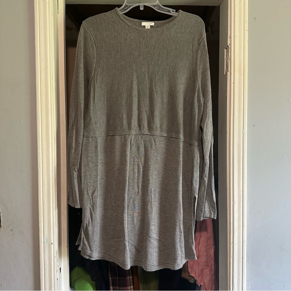J. Jill Womens Sz L Tall Grace Sweater Dress Tunic Gray Long Sleeve Wool Blend